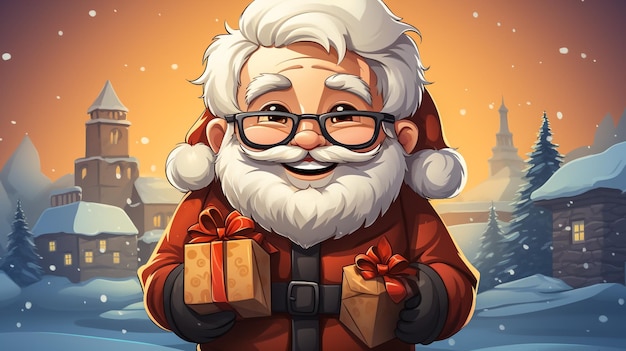Weihnachtsmann mit Weihnachten-Geschenkkarton-Geschenk Cartoon-Vektor-isolierte Illustration