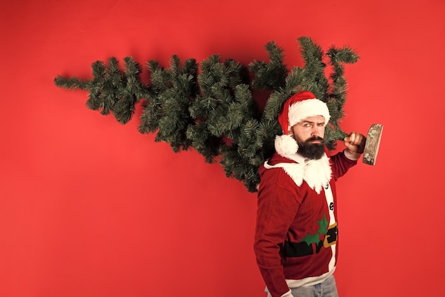 Weihnachtsmann mit Weihnachtsbaum Weihnachtsmann mit Tannenbaum Winterferien Frohe Weihnachten Frohes neues Jahr