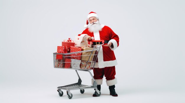 Weihnachtsmann schiebt Einkaufswagen