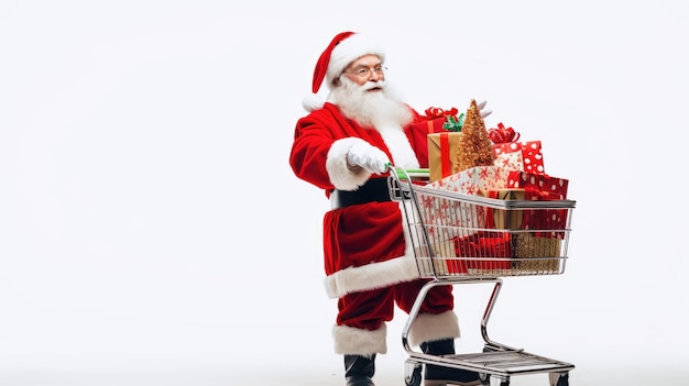 Weihnachtsmann schiebt Einkaufswagen