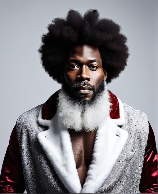 Weihnachtsmann schwarzer Afro modern und sexy weißer Hintergrund