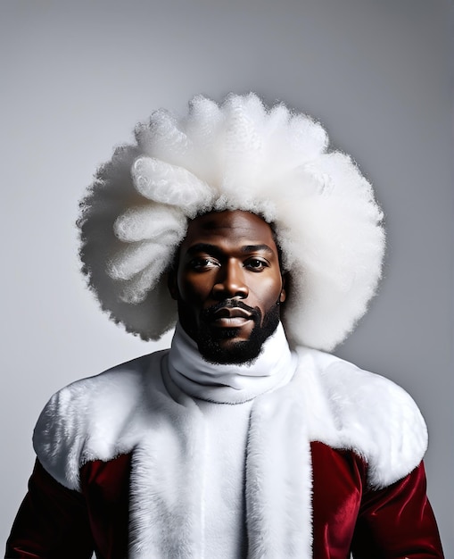 Foto weihnachtsmann schwarzer afro modern und sexy weißer hintergrund