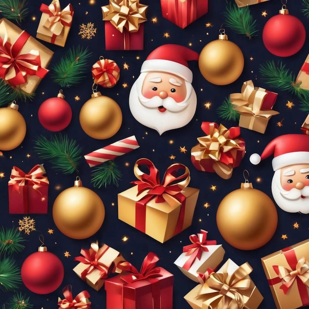 Weihnachtsmann und Geschenke auf dunklem Hintergrund sorgen für ein nahtloses Weihnachtsmuster