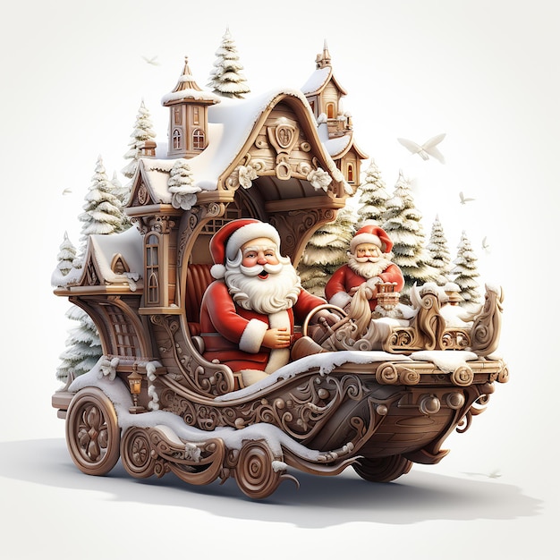 Weihnachtsmann und Rentier mit Dekorationen öffneten Geschenkbox-Weihnachtsthemenelemente 3D-Illustration