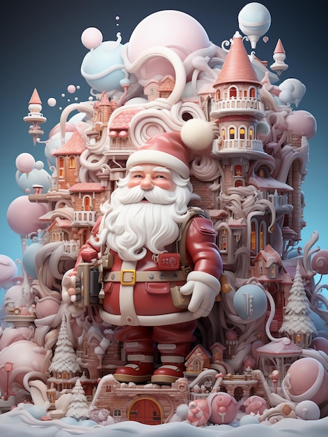 Weihnachtsmann vor einem Märchenschloss 3D-Illustration