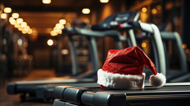 Foto weihnachtsmannshut im fitnessstudio an weihnachten