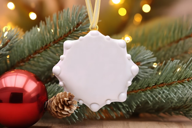 Foto weihnachtsornament in form eines leeren sterns weihnachtenornament mockup