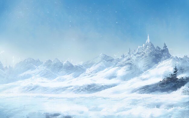 Foto weihnachtsphantastische epische winterlandschaft der berge keltischer mittelalterlicher wald