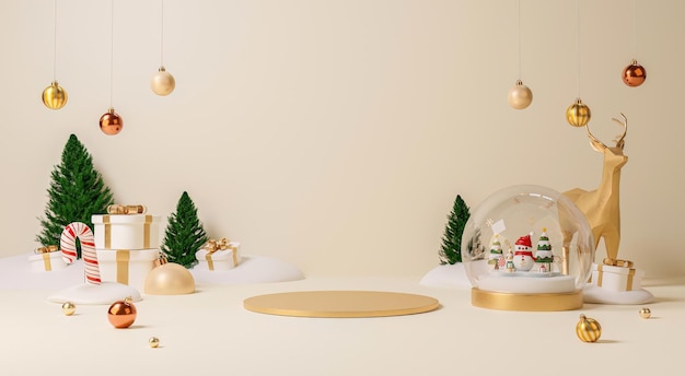 Weihnachtspodium für Branding- und Verpackungspräsentationsprodukte mit Geschenkbox Weihnachten. 3D-Rendering