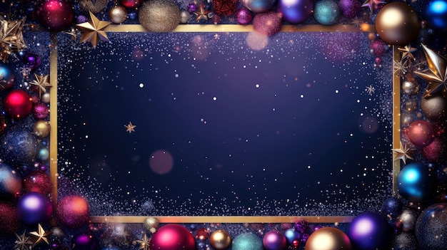 Foto weihnachtsrahmen-kartenvorlage mit dunklem hintergrundkonzept