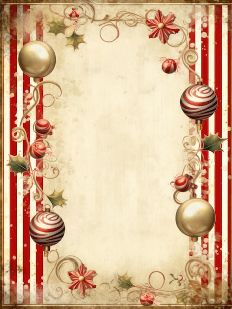 Weihnachtsrand, Stechpalmenkugeln, Eiszapfen, Zuckerstangen in der Mitte, weißes Rechteck