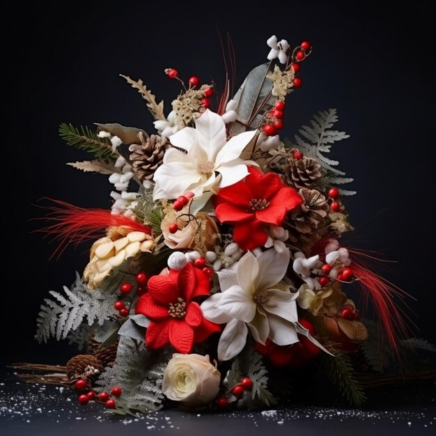 Foto weihnachtsroten weißen bouquet rosen blumen keramik silber bild ki-generierte kunst