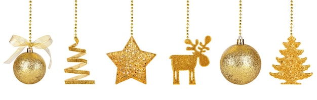 Weihnachtssatz Goldglitter Ornament isoliert