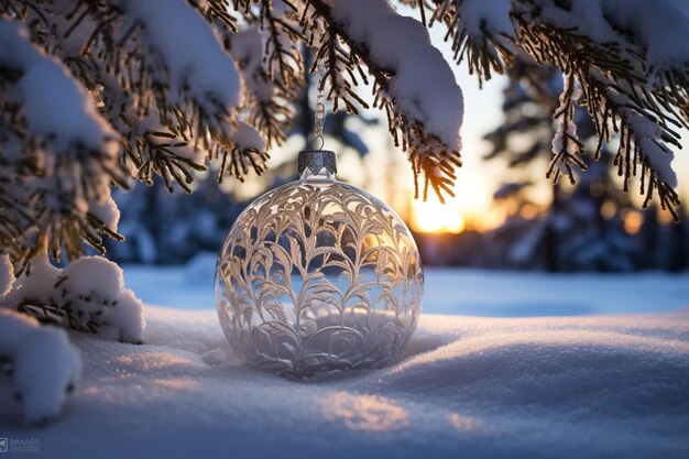 Foto weihnachtsschmuck auf schnee, erstellt mit generativer ki