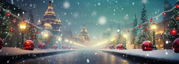Weihnachtsschmuck in der Großstadt Weihnachtenkugeln und Lichter im Dezember Generative KI