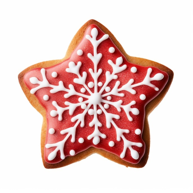 Weihnachtsstern-Lebkuchen-Festplätzchen isoliert auf einem schlichten weißen Hintergrund