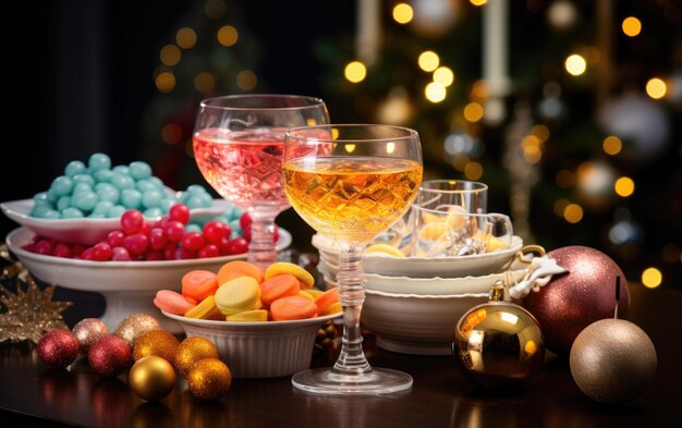 Weihnachtsstillleben mit Champagner
