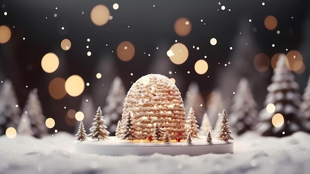 Weihnachtsszene mit einem Boden in der Mitte Flare Schneeflocken um