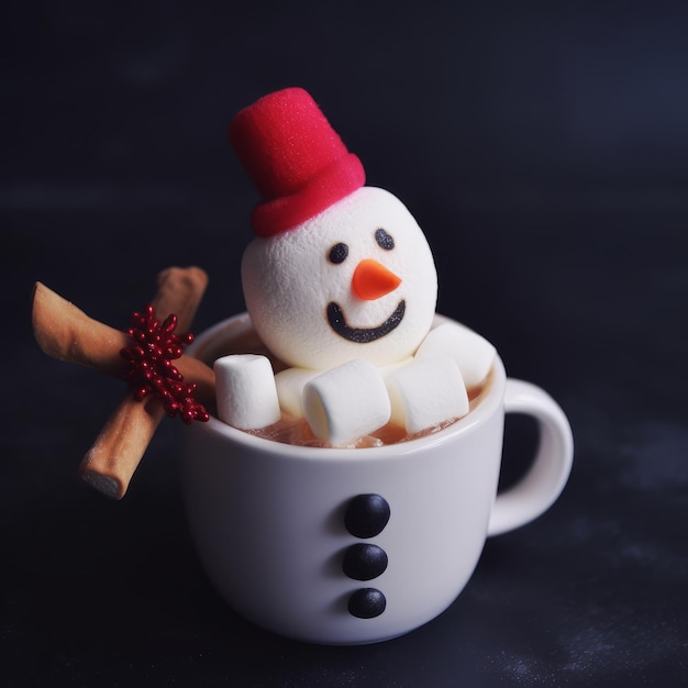 Weihnachtstasse heiße Schokolade mit kleinen Marshmallows Illustration AI GenerativexA