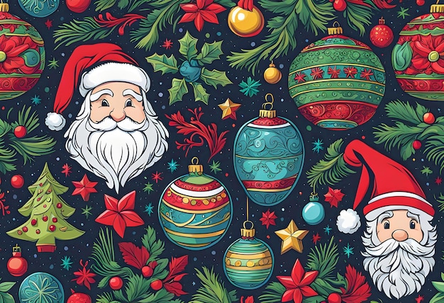 Weihnachtsthema, Strichzeichnungen, Doodle-Cartoon-Muster, nahtlose Illustration. Frohe Weihnachten