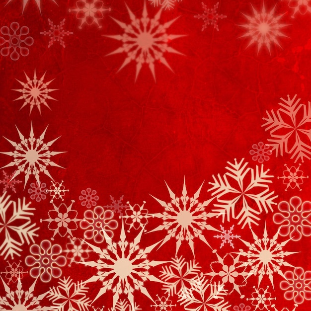 Weihnachtsvorlage mit Schneeflocken auf rotem Hintergrund Weihnachtshintergrund