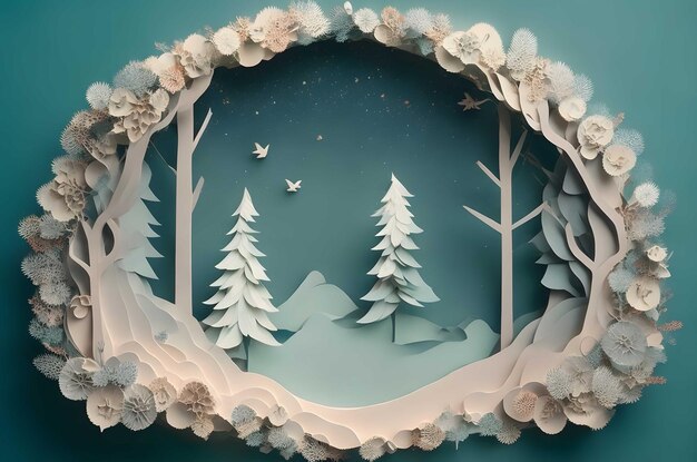 Weihnachtswald Papier Kunststil ai erzeugt Hintergrund