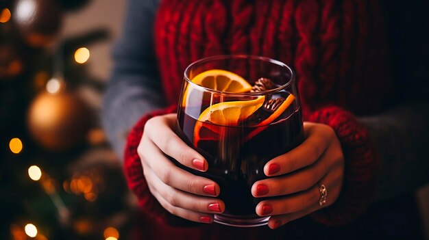 Weihnachtswein in den Händen einer Frau Generative KI Lebensmittel