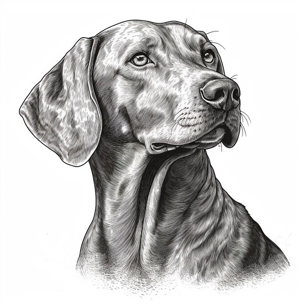 Weimaraner estilo de grabado retrato de primer plano dibujo en blanco y negro lindo perro de caza favorito