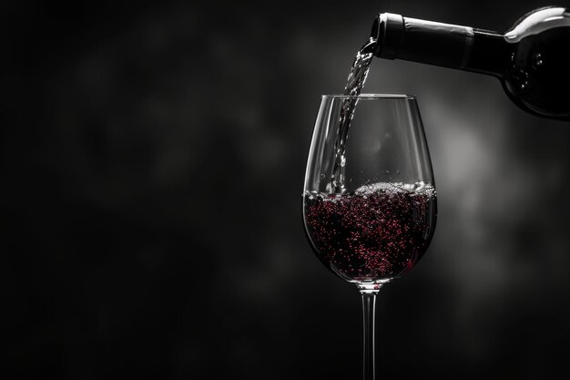 Wein in ein Glas auf schwarzem Hintergrund gegossen