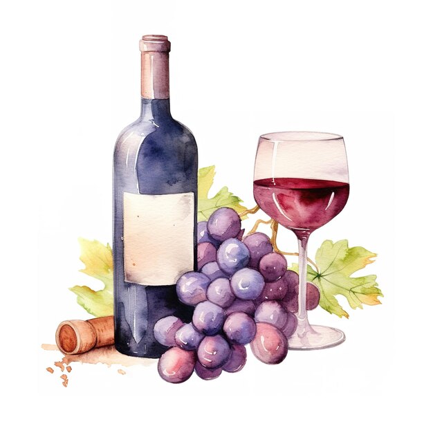 Foto wein mit trauben handgemalte illustrationen clip art set