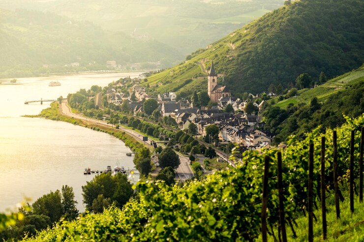Foto weinberge am rhein rheinland-pfalz deutschland europa