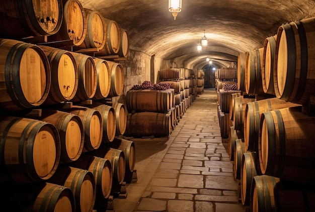 Weinfässer im antiken Keller