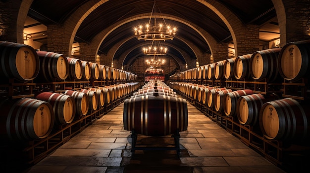 Weinfässer in Weinkäften Wein- oder Whiskyfässer Französische Holzfässer