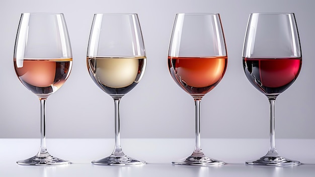 Weingläser, isolierte auf Weiß mit weißen, rosafarbenen und roten Farbtönen