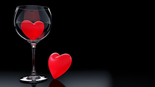 Weinglas mit roten Herzen am Valentinstag