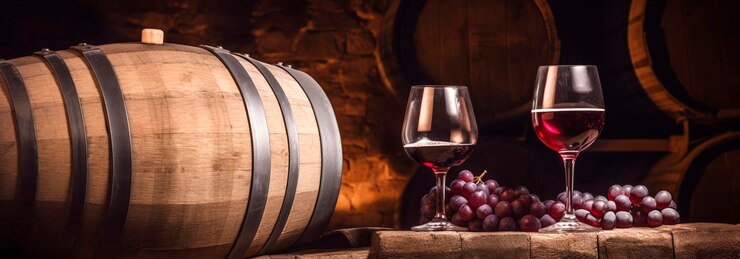 Foto weinkellerfass und glas wein generative ki