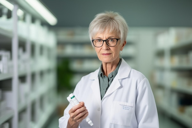 Weisheit in der Pflege Erfahrener Apotheker bei der Arbeit