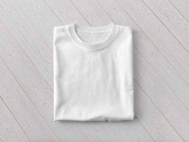 Weiß gefaltetes T-Shirt, isoliert auf hölzernem Hintergrund