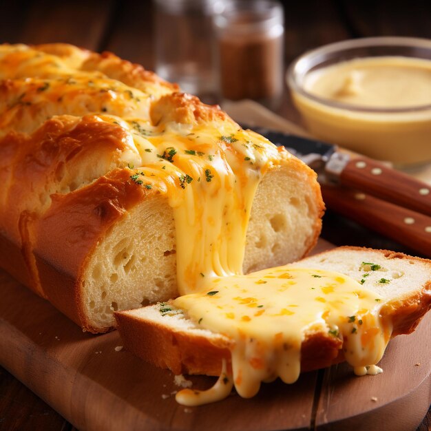 Weißbrot mit geschmolzenem Käse ai erzeugt