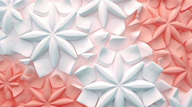 Weiße abstrakte Formen, die Schneeflocken auf einem farbigen, von der KI generierten Hintergrund darstellen