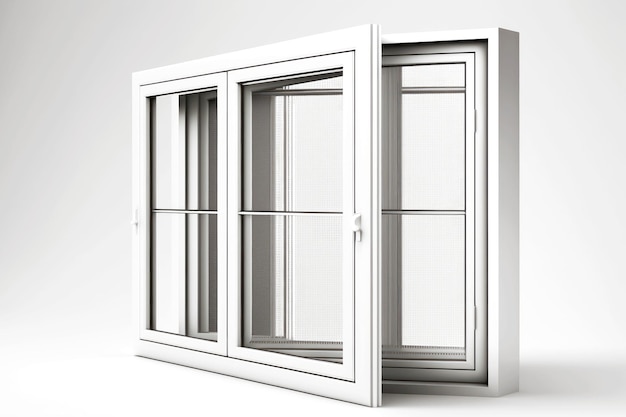 Weiße Aluminiumfenster mit Moskitonetz in Paneel generative ai