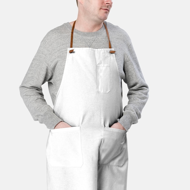Weiße Baumwollschürze mit Taschen