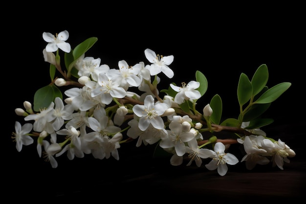 Weiße Blüten auf schwarzem Grund