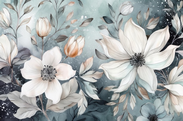 Weiße Blumen auf blauem Hintergrund Generative KI