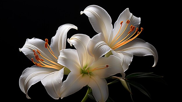 weiße Blumen auf schwarzem Hintergrund im Stil von hell schwarz weiß und orange fängt die Essenz der Natur