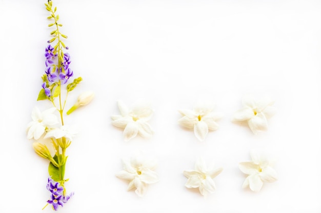 Foto weiße blumen jasmin lokale flora arrangement postkartenstil