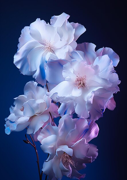 Weiße Blumen mit einem blauen Hintergrund