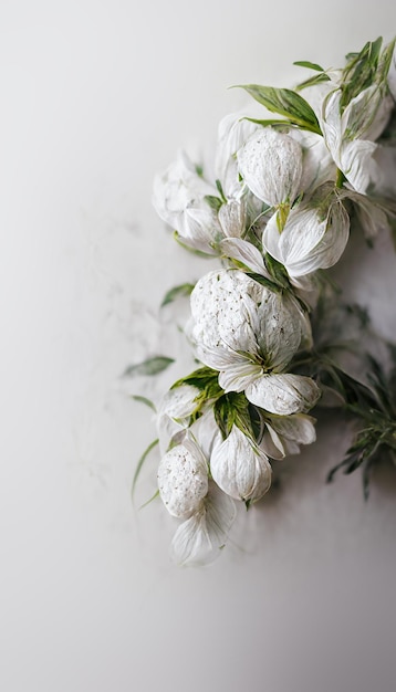 Weiße Blumenweinlese auf Unschärfehintergrund