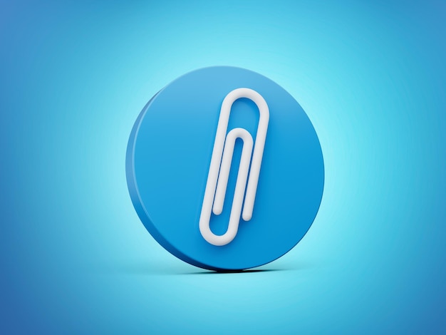 Weiße Büroklammer Symbol 3D-Darstellung auf blauem Hintergrund