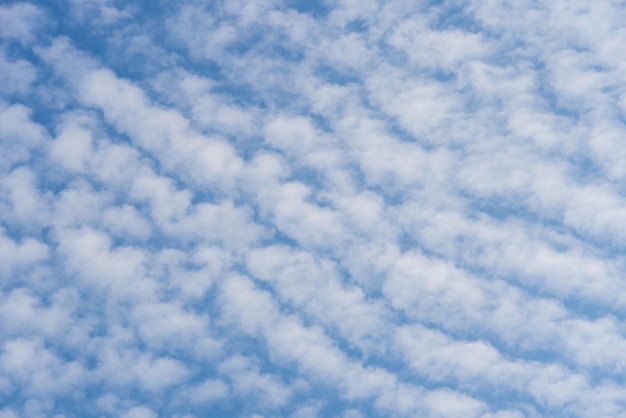 Weiße Cirrocumulus-Wolken vor blauem Himmelshintergrund